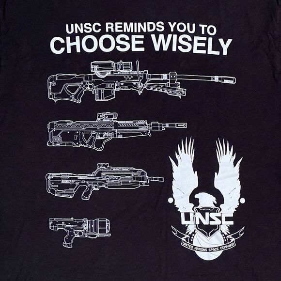 ’15 Halo ‘USNC Reminds You To Choose Wisely’ Black Graphic Tee Shirt / Size L - Picture 3 of 4